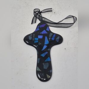 Black and Blue Dichoric Glass Cross Ornament
